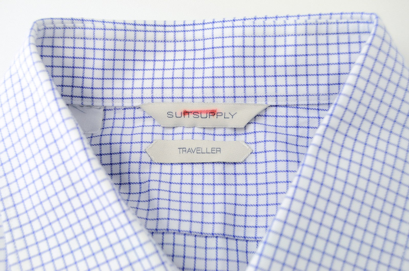 SUITSUPPLY Traveller Men's Formal Shirt ~L Slim Checked Blue Cotton Long Sleeve
