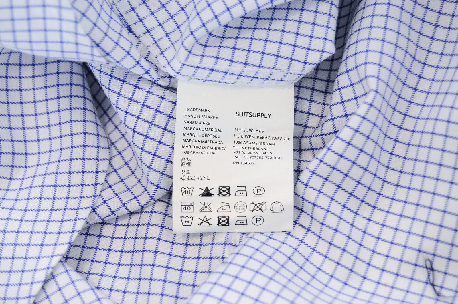 SUITSUPPLY Traveller Men's Formal Shirt ~L Slim Checked Blue Cotton Long Sleeve