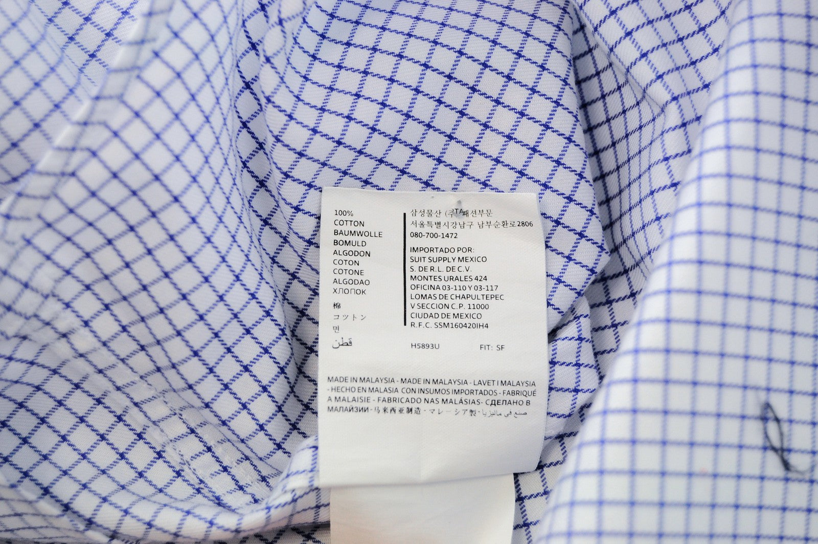 SUITSUPPLY Traveller Men's Formal Shirt ~L Slim Checked Blue Cotton Long Sleeve