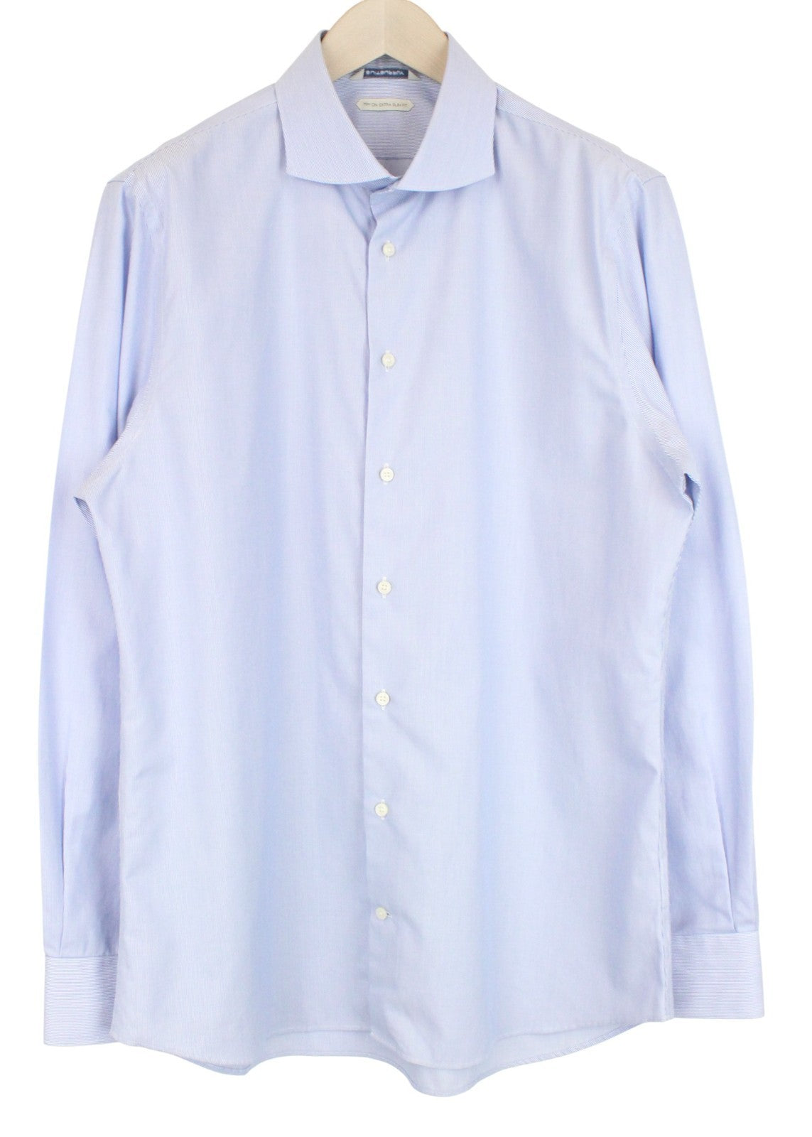 SUITSUPPLY Men's Formal Shirt 44/17.5 Blue Pure Cotton Extra Slim Long Sleeve