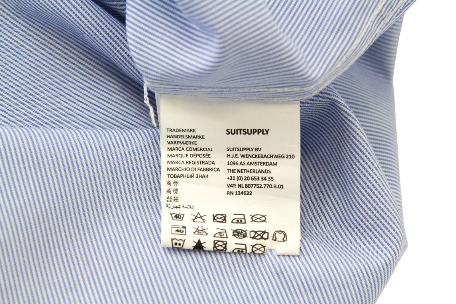 SUITSUPPLY Men's Formal Shirt 44/17.5 Blue Pure Cotton Extra Slim Long Sleeve