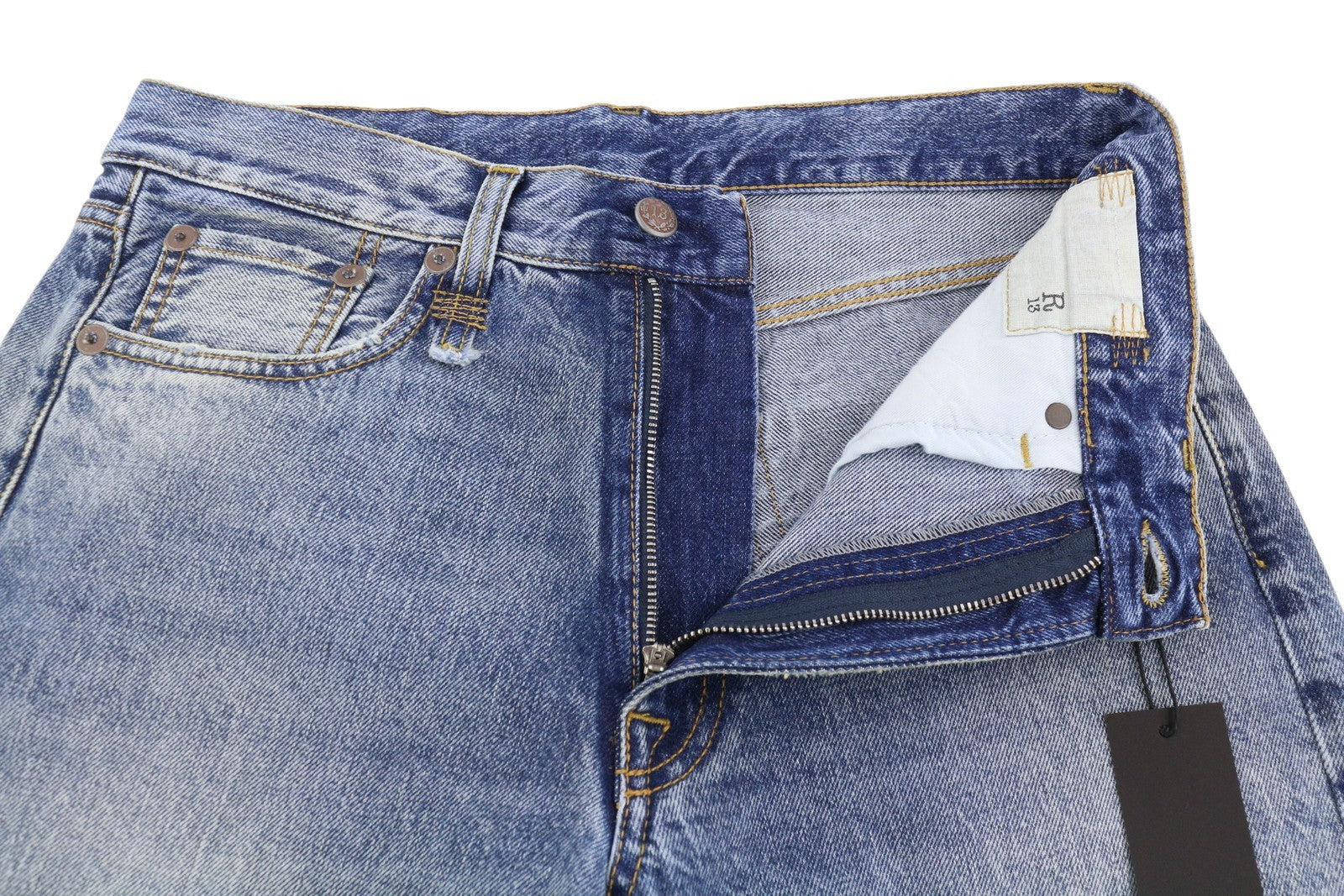 R13 Boyfriend Women Jeans 26 Jasper Straight Cropped Whiskers Faded Blue PF25