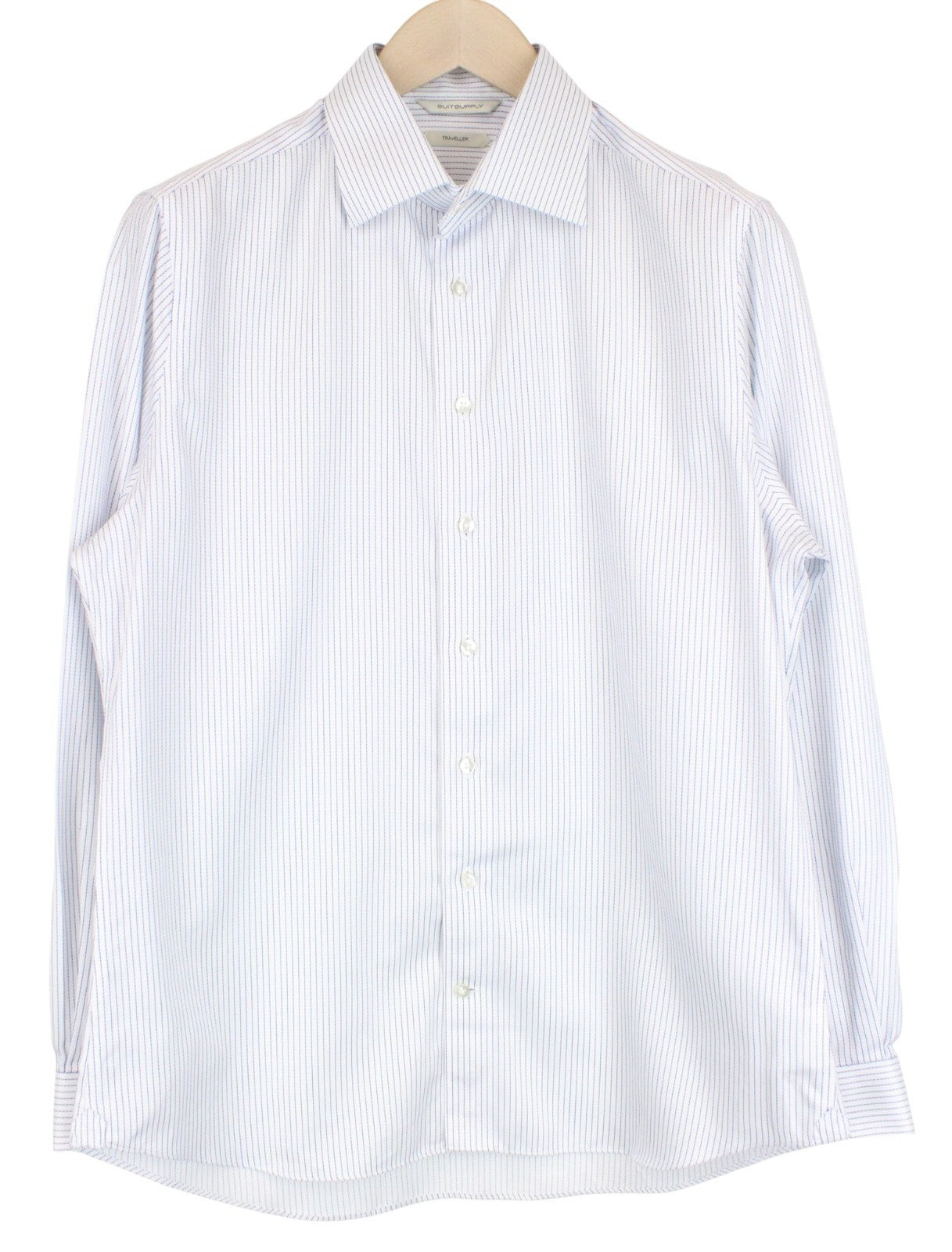 SUITSUPPLY Men's Formal Shirt 41 Slim Fit Long Sleeve Striped Blue Cotton