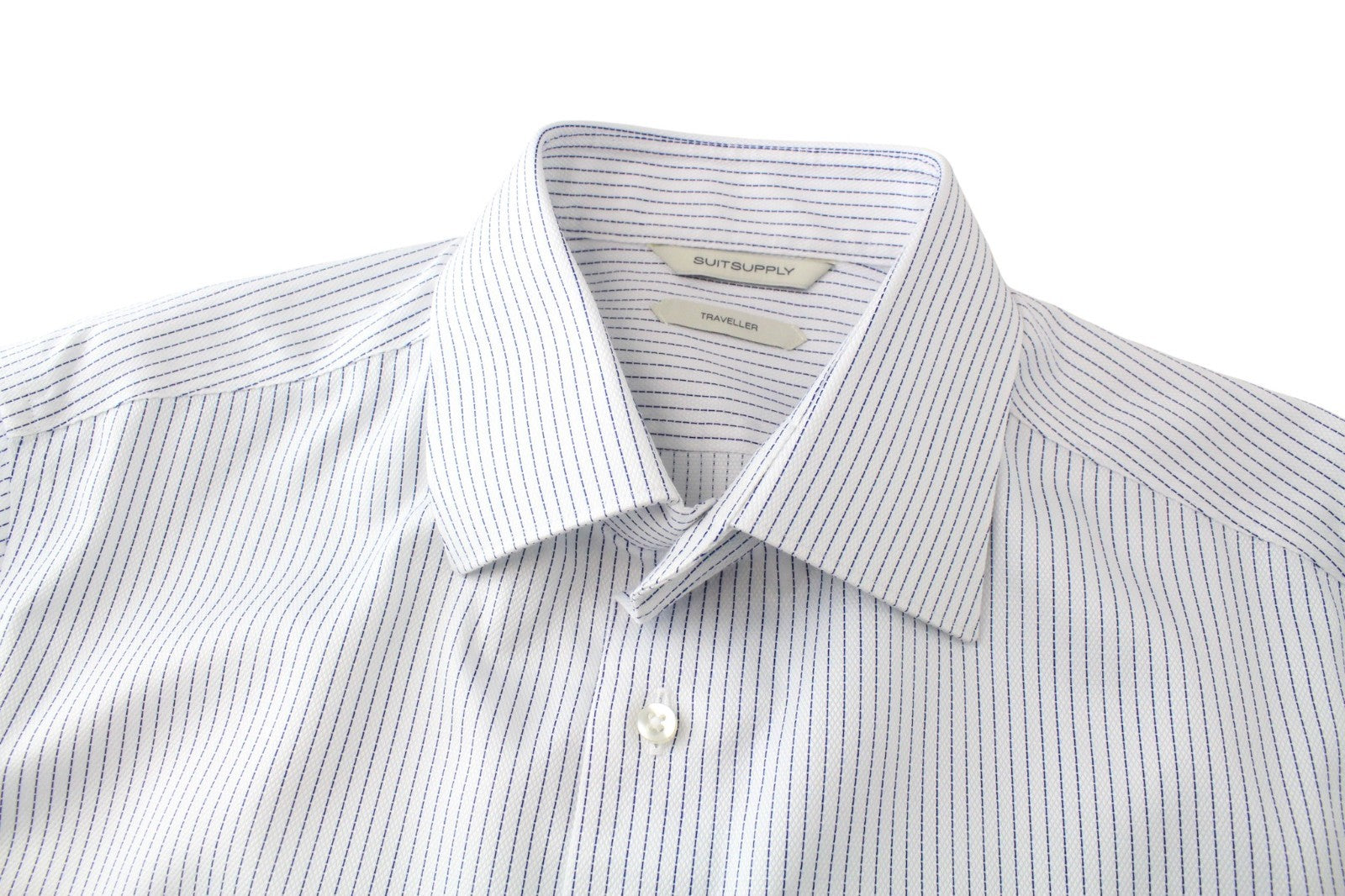 SUITSUPPLY Men's Formal Shirt 41 Slim Fit Long Sleeve Striped Blue Cotton