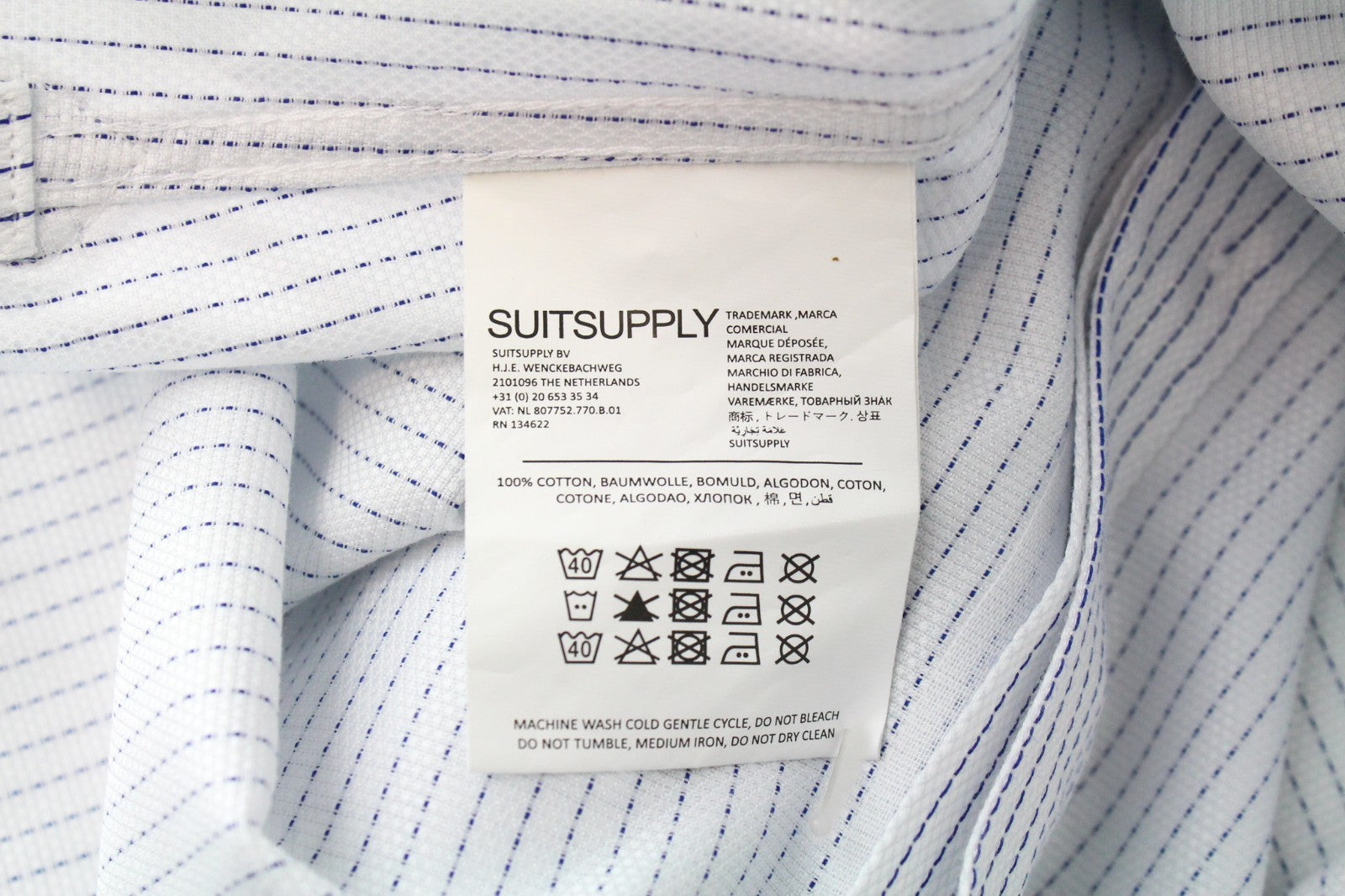 SUITSUPPLY Men's Formal Shirt 41 Slim Fit Long Sleeve Striped Blue Cotton