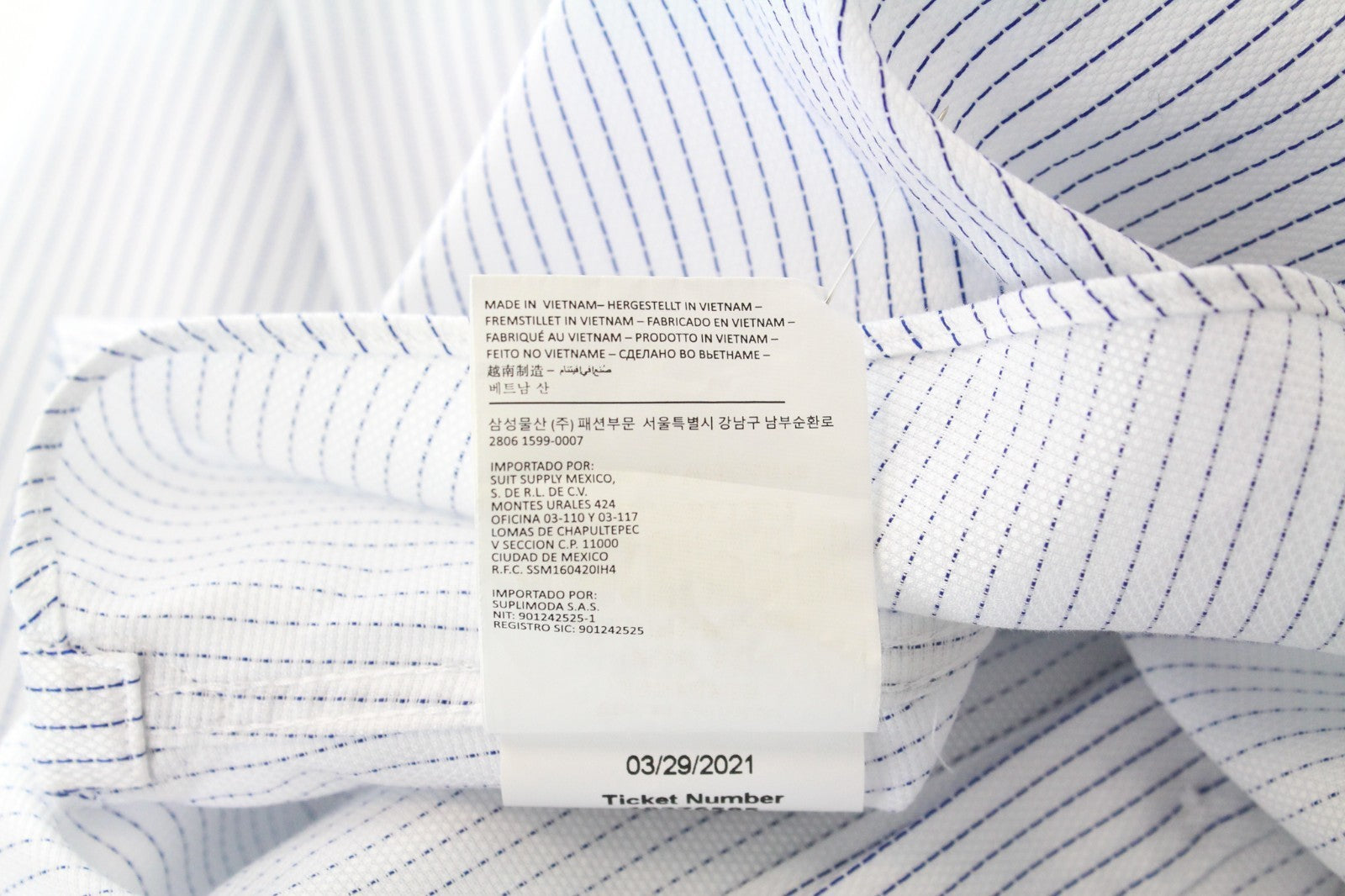 SUITSUPPLY Men's Formal Shirt 41 Slim Fit Long Sleeve Striped Blue Cotton