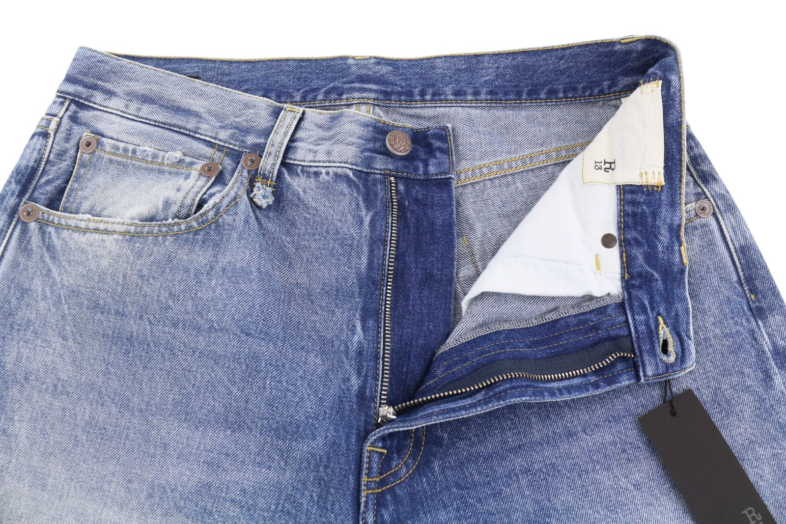 R13 Cuffed X-BF Women Jeans 27 Jasper Straight Fit Faded Blue Zip Fly Denim PF25