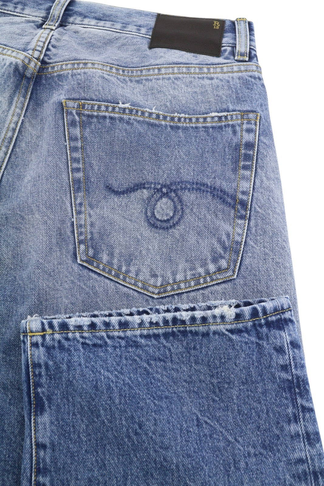 R13 Cuffed X-BF Women Jeans 27 Jasper Straight Fit Faded Blue Zip Fly Denim PF25