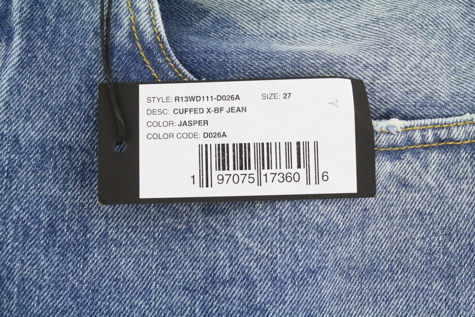 R13 Cuffed X-BF Women Jeans 27 Jasper Straight Fit Faded Blue Zip Fly Denim PF25