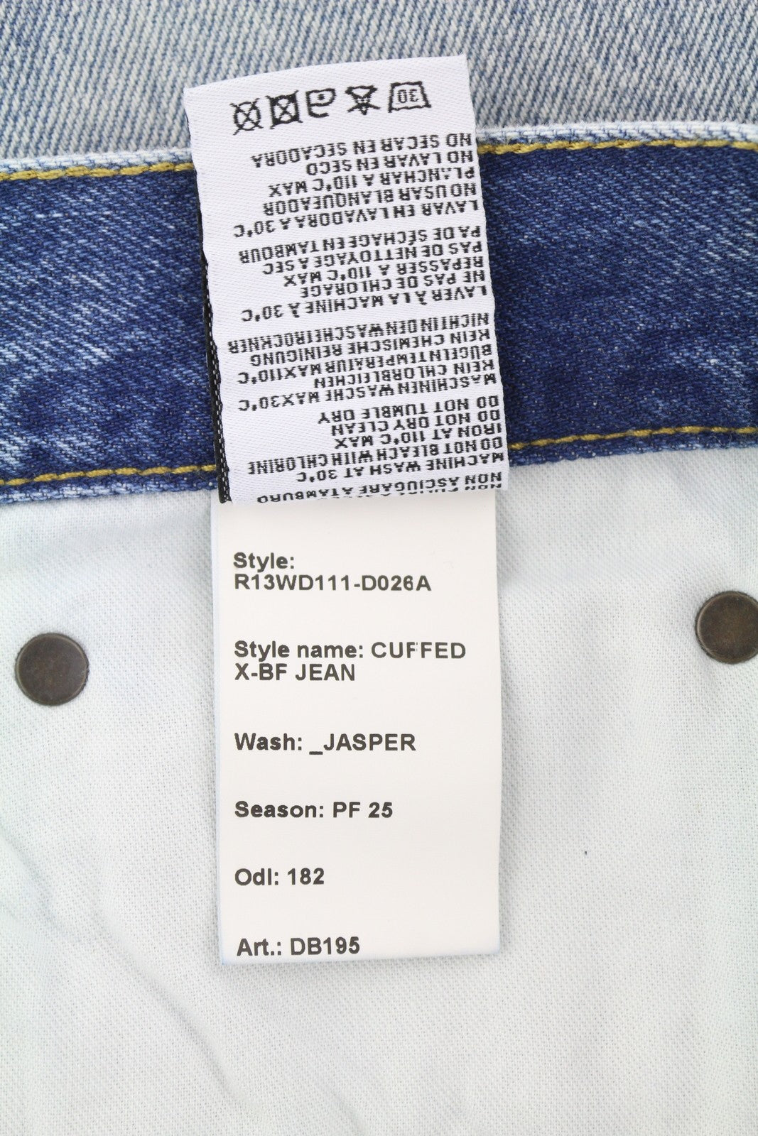 R13 Cuffed X-BF Women Jeans 27 Jasper Straight Fit Faded Blue Zip Fly Denim PF25