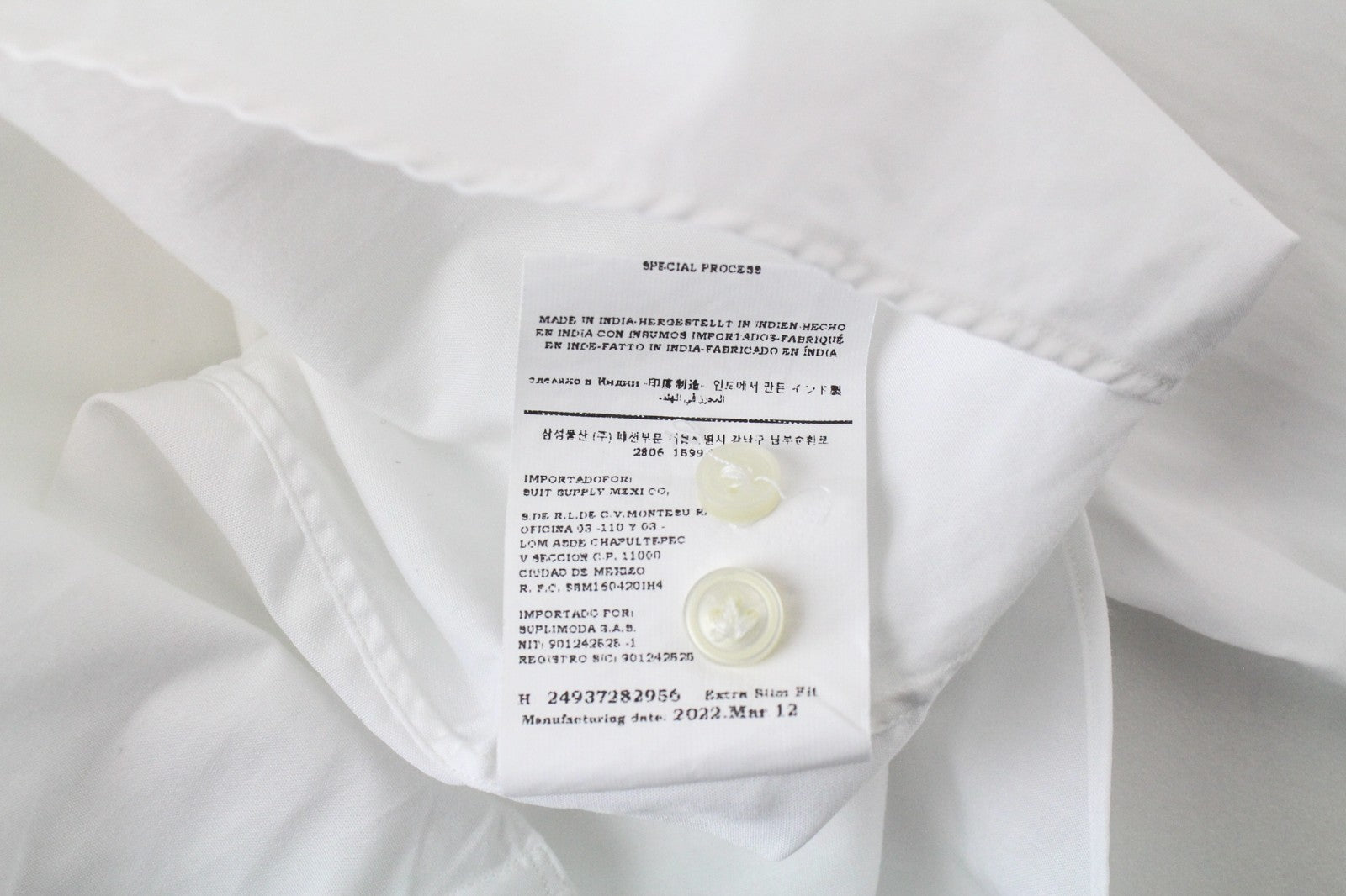 SUITSUPPLY Men's Formal Shirt ~S White Pure Cotton Extra Slim Long Sleeve