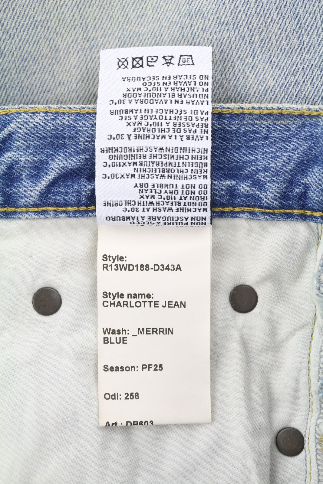 R13 Charlotte Women Jeans 25 Merrin Blue High Rise Flare Leg Faded PF25 RRP795