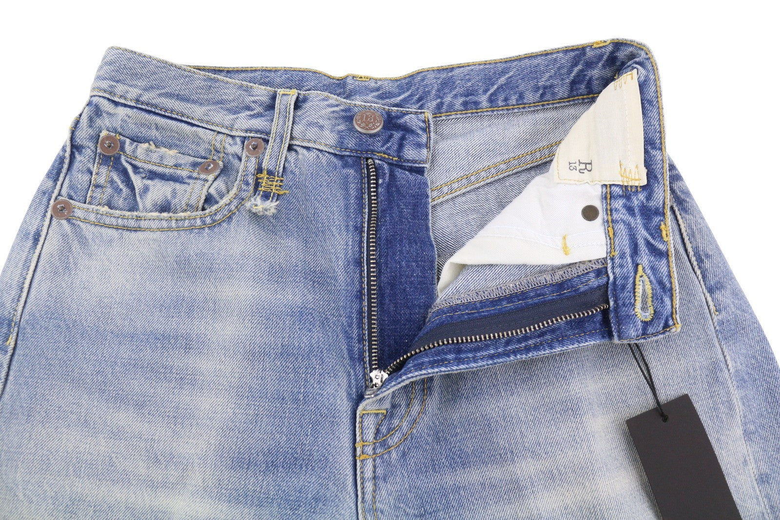 R13 Charlotte Women Jeans 25 Merrin Blue High Rise Flare Leg Faded PF25 RRP795