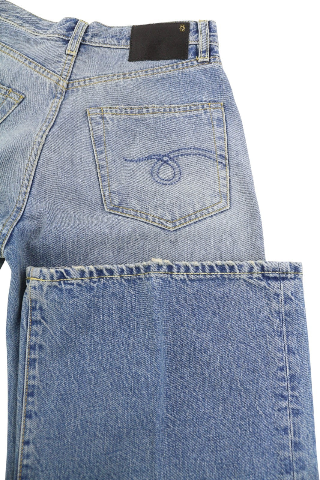 R13 Charlotte Women Jeans 25 Merrin Blue High Rise Flare Leg Faded PF25 RRP795