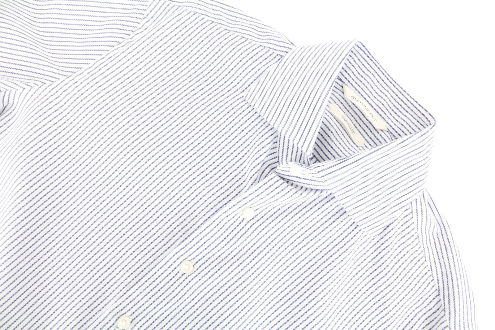 SUITSUPPLY Men's Formal Shirt 38 White Slim Pure Cotton Long Sleeve Striped