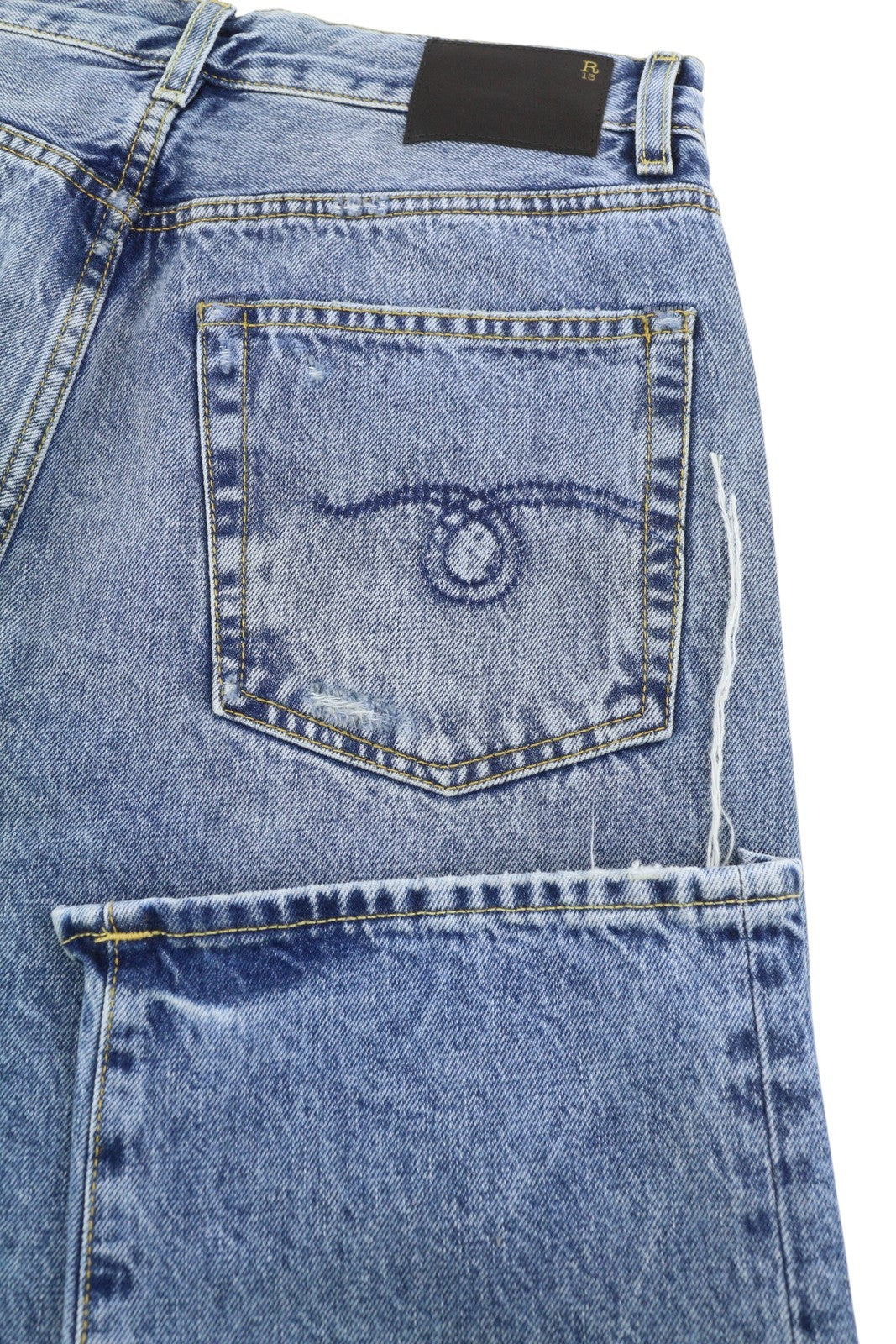 R13 Boyfriend Women Jeans 28 Bain W Rips Distressed Cropped Faded PS25 RRP599