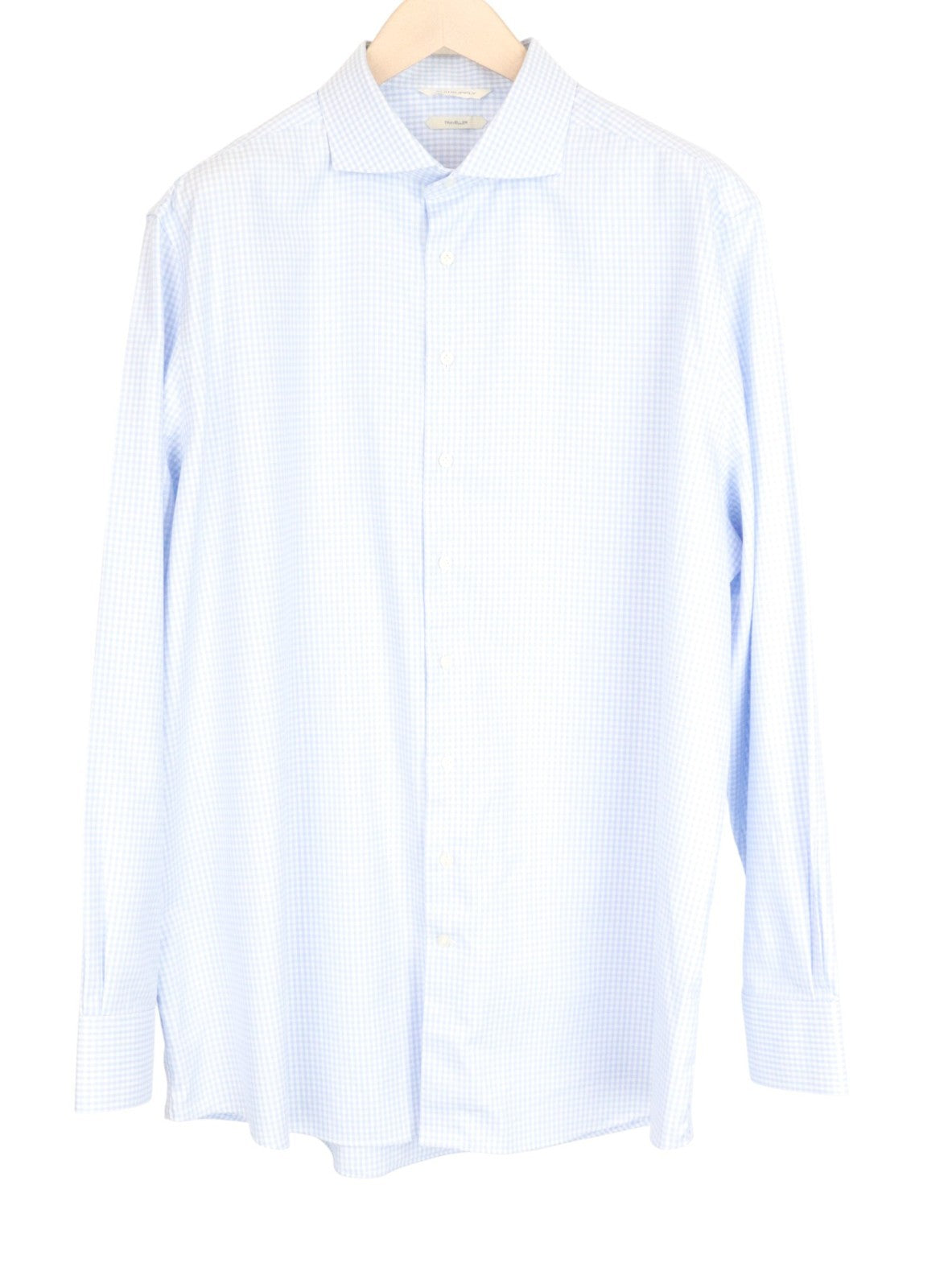 SUITSUPPLY Men's Formal Shirt 47 Blue Slim Checked Long Sleeve Pure Cotton