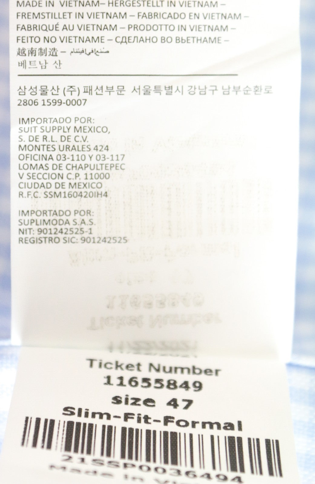 SUITSUPPLY Men's Formal Shirt 47 Blue Slim Checked Long Sleeve Pure Cotton