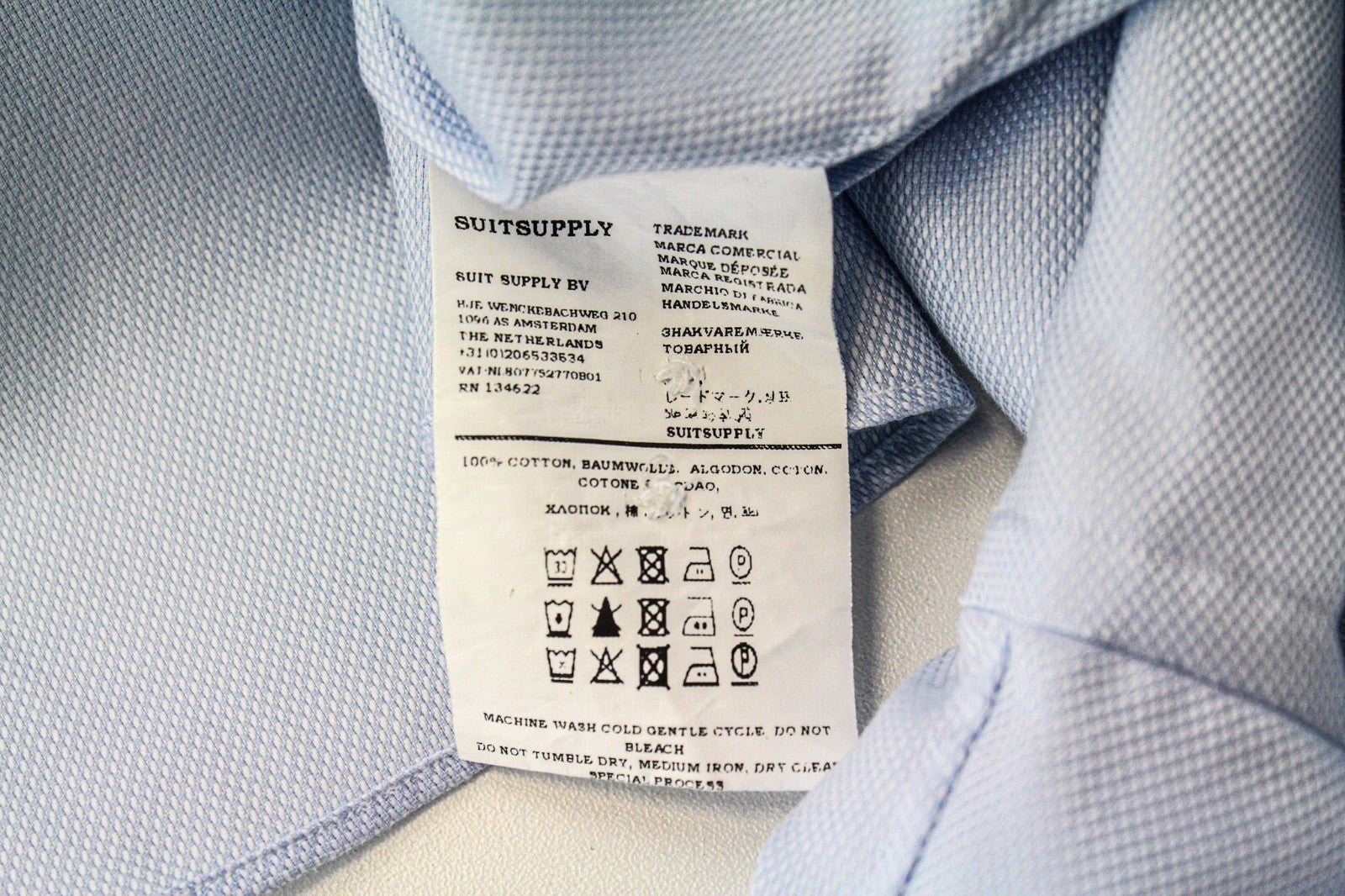 SUITSUPPLY Men's Formal Shirt 37/14.5 Blue Extra Slim Pure Cotton Long Sleeve