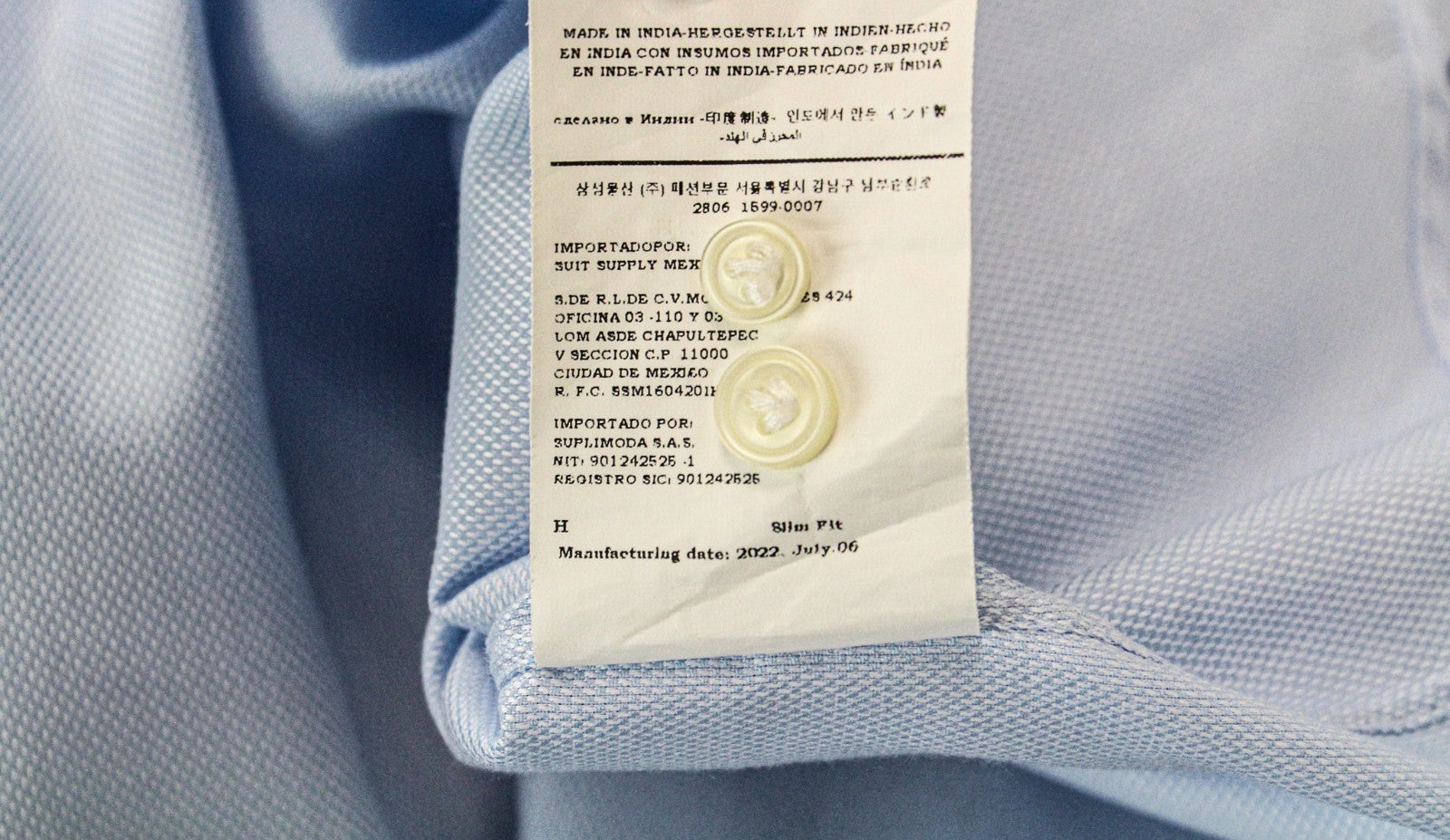 SUITSUPPLY Men's Formal Shirt 37/14.5 Blue Extra Slim Pure Cotton Long Sleeve