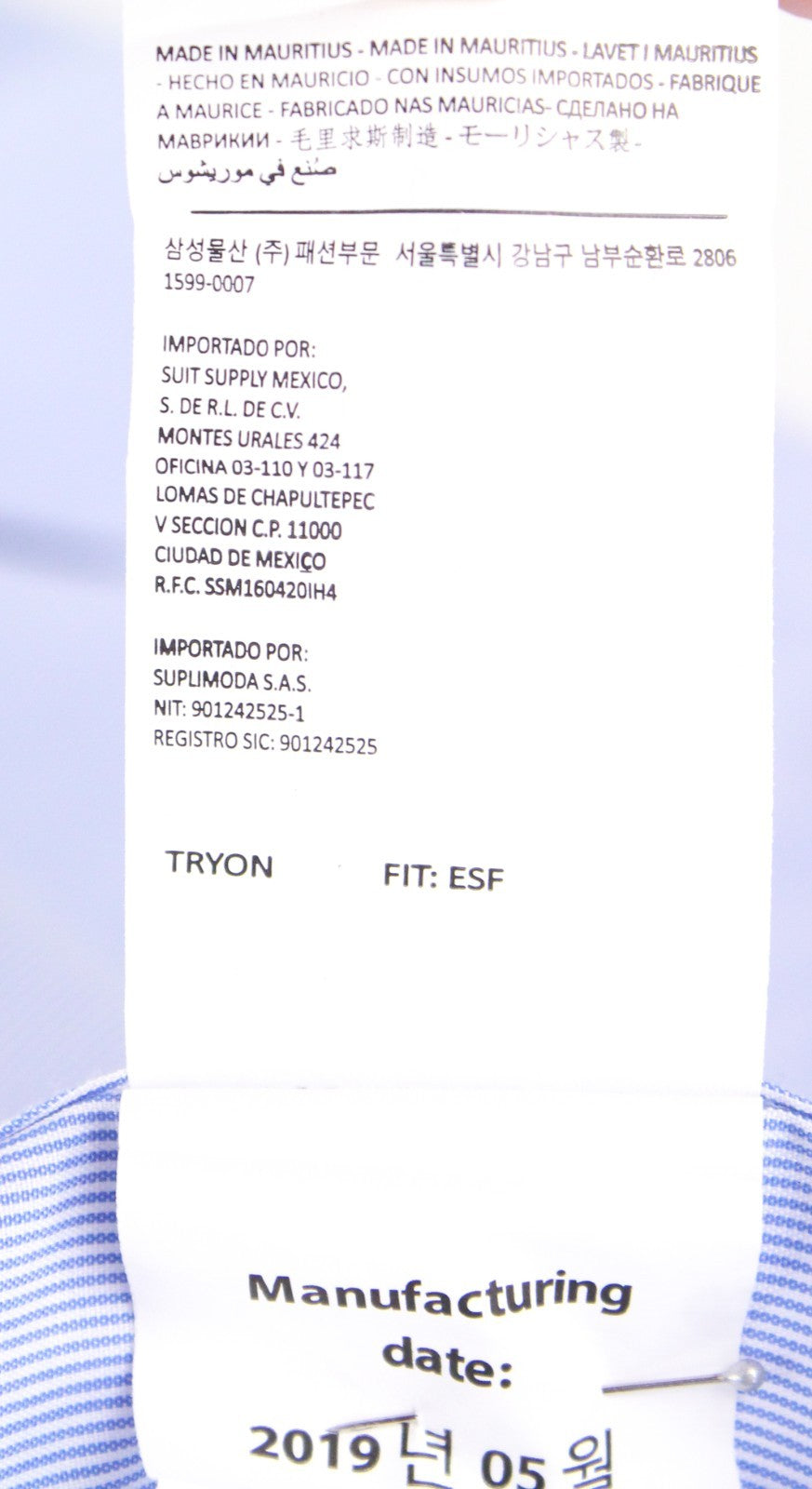 SUITSUPPLY Men's Formal Shirt 42-7/16.5L Blue Striped Pure Cotton Slim Button-Up