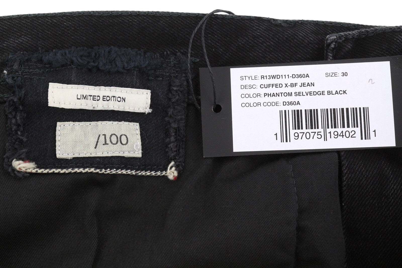 R13 Cuffed X-BF Women Jeans 30 Phantom Selvedge Black Limited Edition Faded FW25