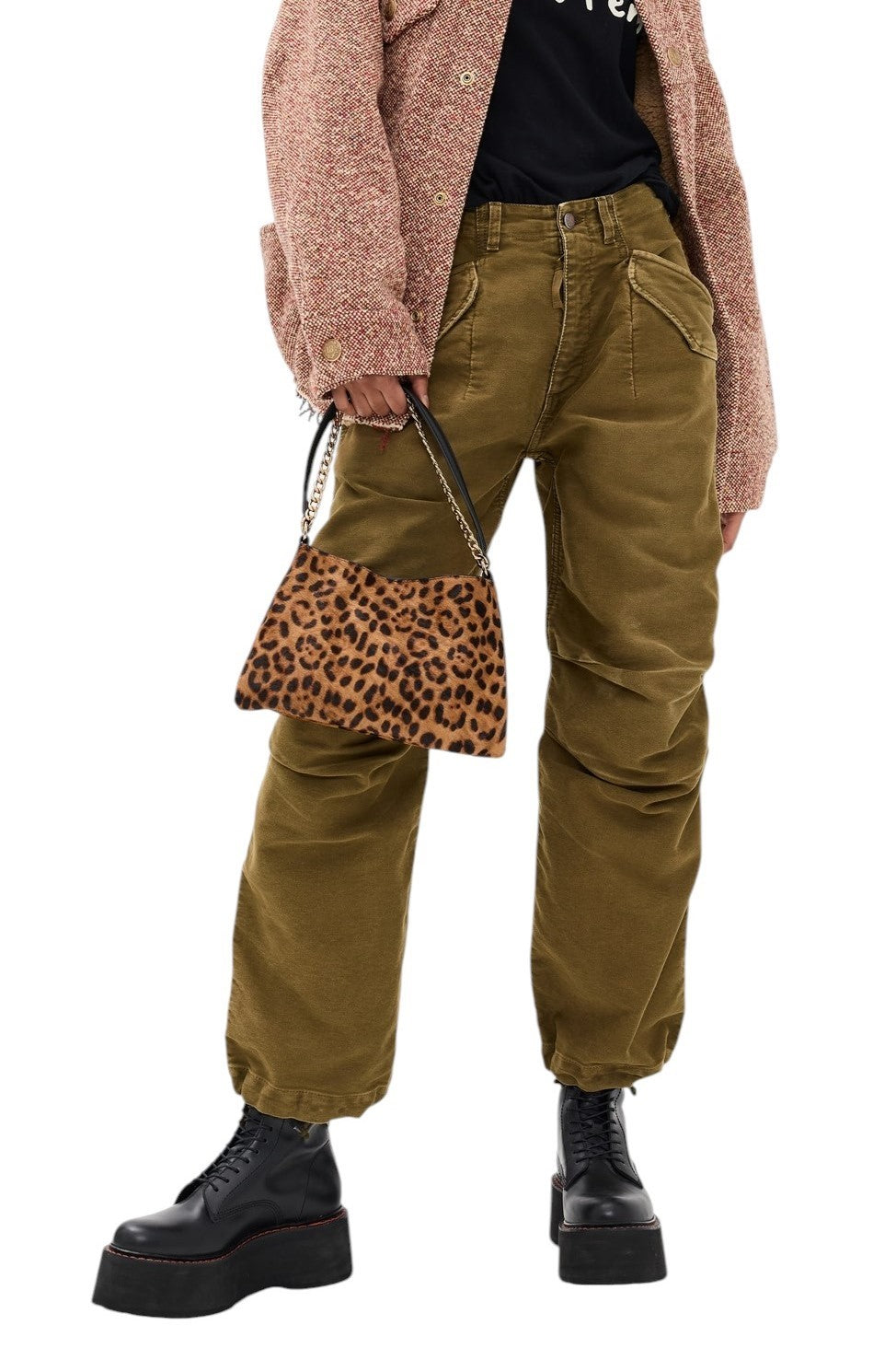 R13 Ankle Military Women Trousers 28 Olive Garment Dyed Cargo Zip FW25 RRP1199