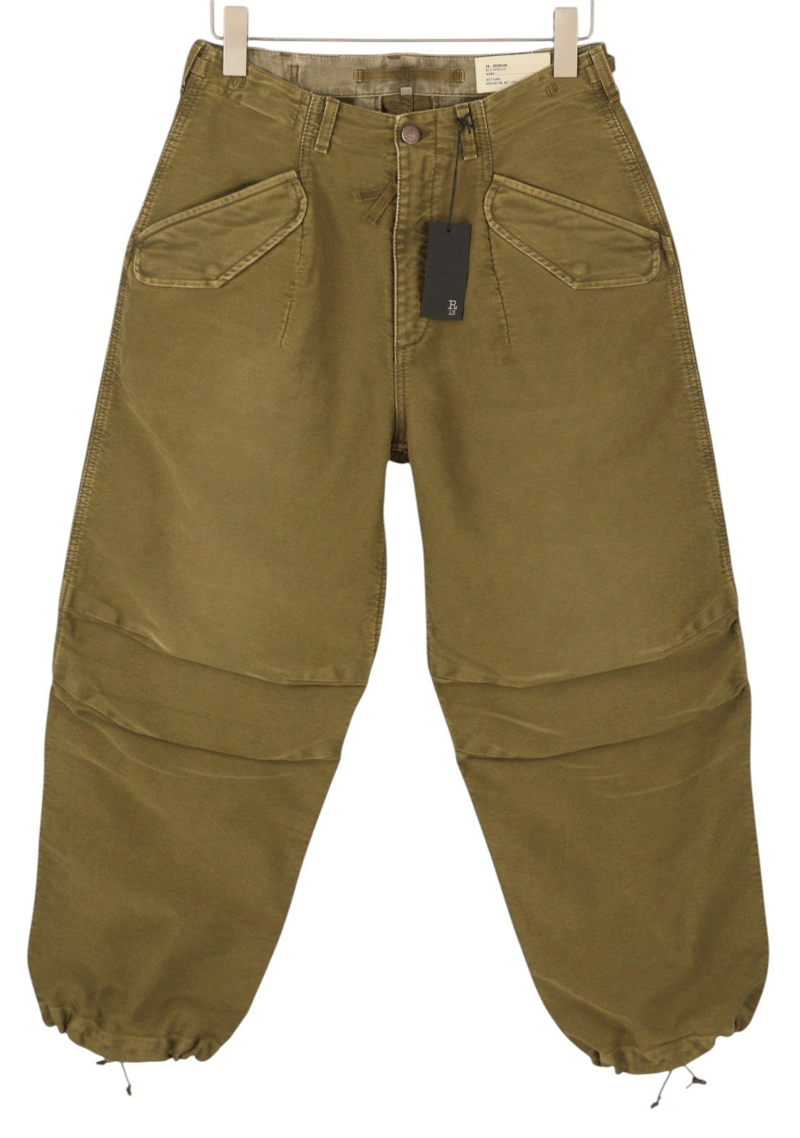 R13 Ankle Military Women Trousers 28 Olive Garment Dyed Cargo Zip FW25 RRP1199