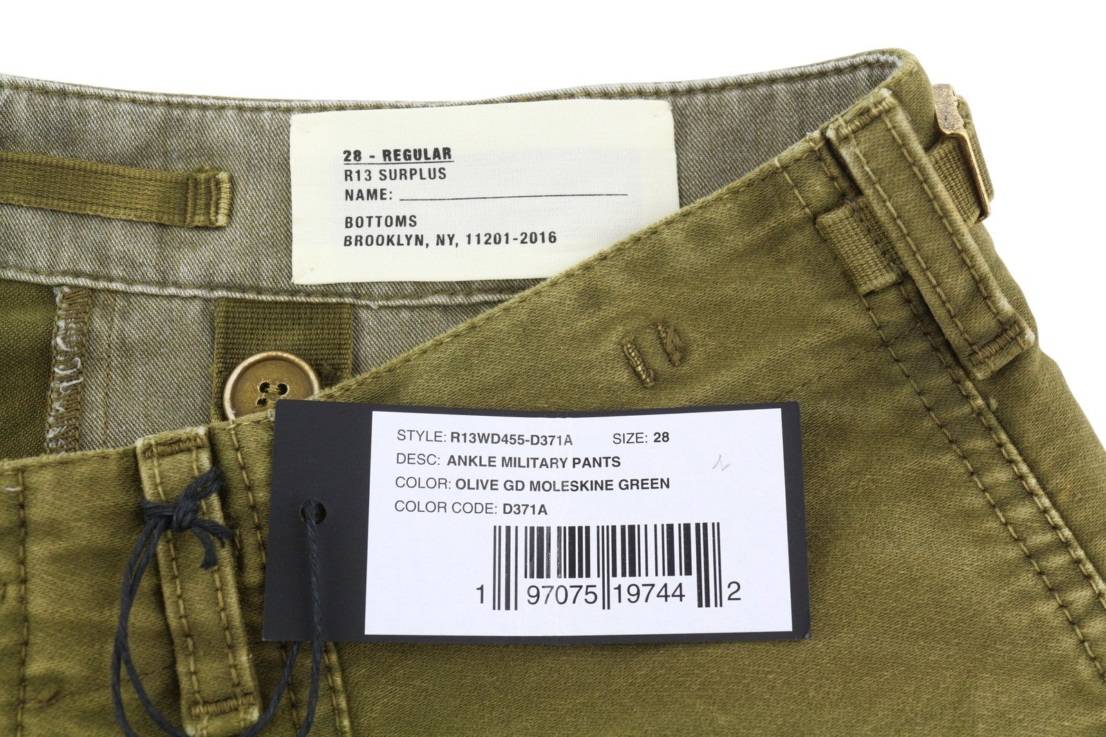 R13 Ankle Military Women Trousers 28 Olive Garment Dyed Cargo Zip FW25 RRP1199