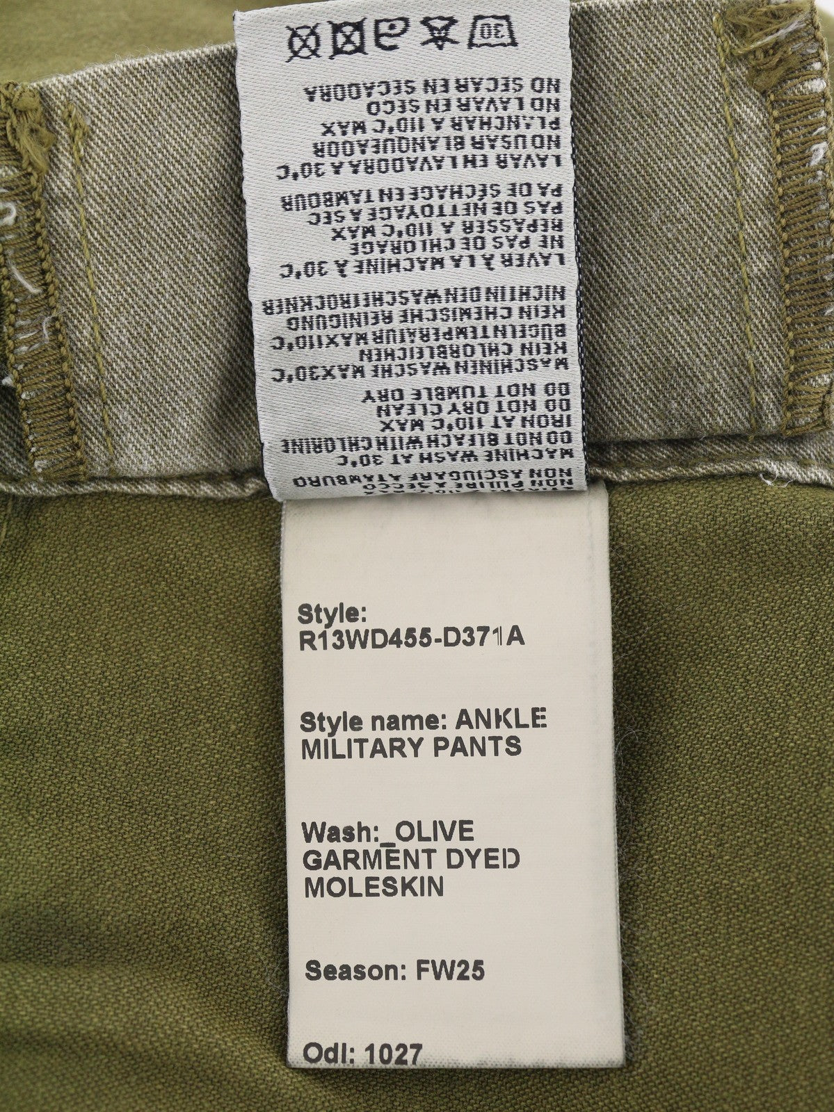 R13 Ankle Military Women Trousers 28 Olive Garment Dyed Cargo Zip FW25 RRP1199