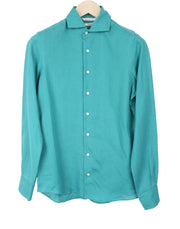 SUITSUPPLY Men's Formal Shirt 35/36/13.5/14 Green Linen Slim Long Sleeve