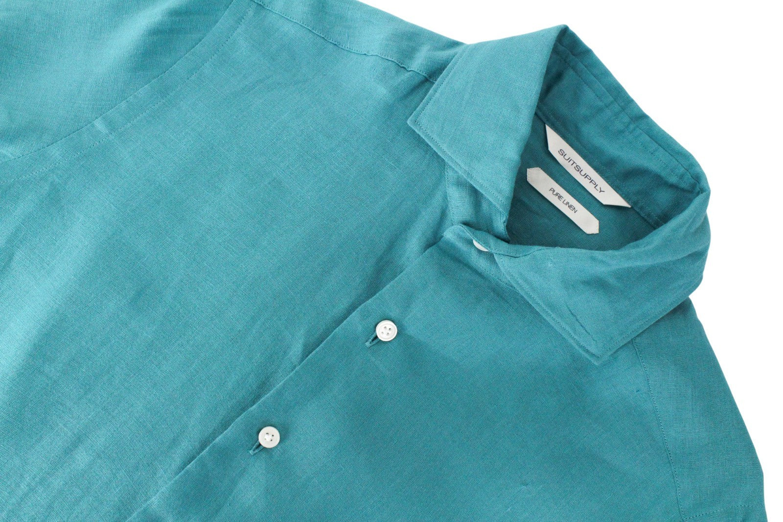 SUITSUPPLY Men's Formal Shirt 35/36/13.5/14 Green Linen Slim Long Sleeve