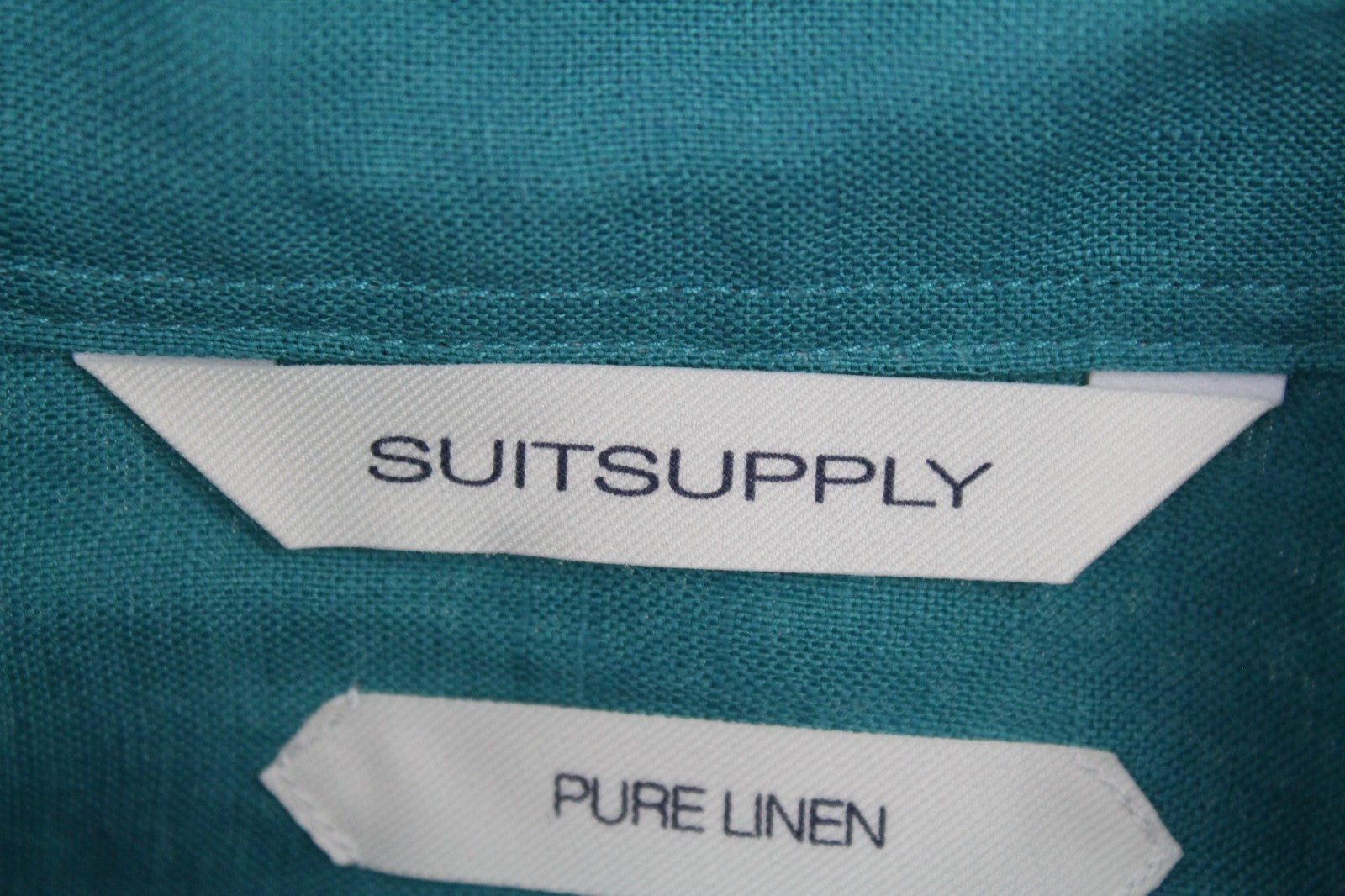 SUITSUPPLY Men's Formal Shirt 35/36/13.5/14 Green Linen Slim Long Sleeve