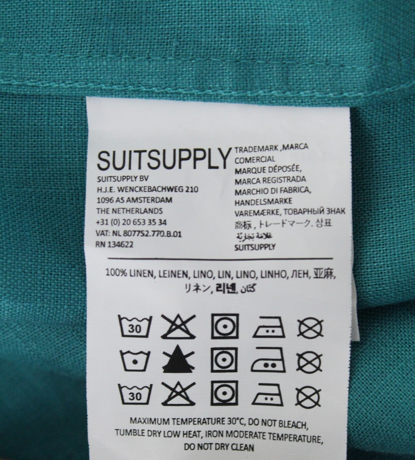 SUITSUPPLY Men's Formal Shirt 35/36/13.5/14 Green Linen Slim Long Sleeve