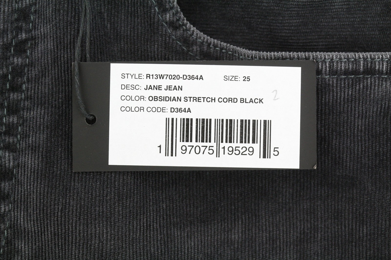 R13 Jane Women Trousers 25 Obsidian Stretch Cord Bootcut Fit Zip FW25 RRP699