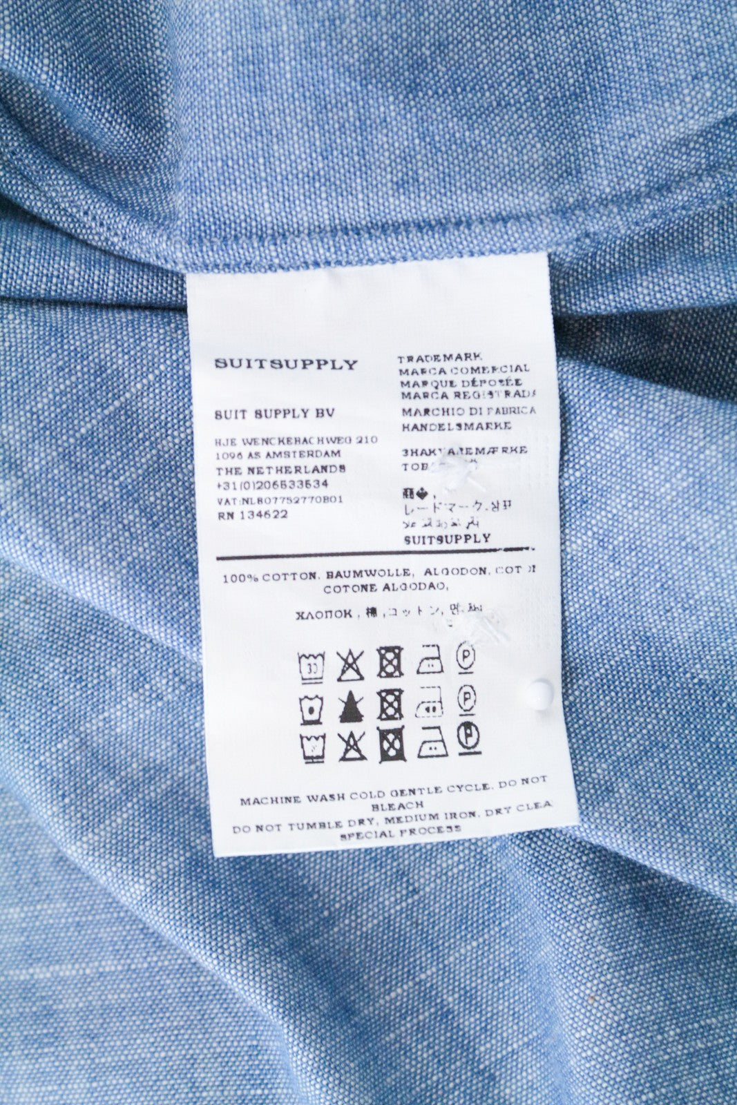 SUITSUPPLY Men's Formal Shirt ~S Slim Fit Blue Pure Cotton Button-Up Long Sleeve