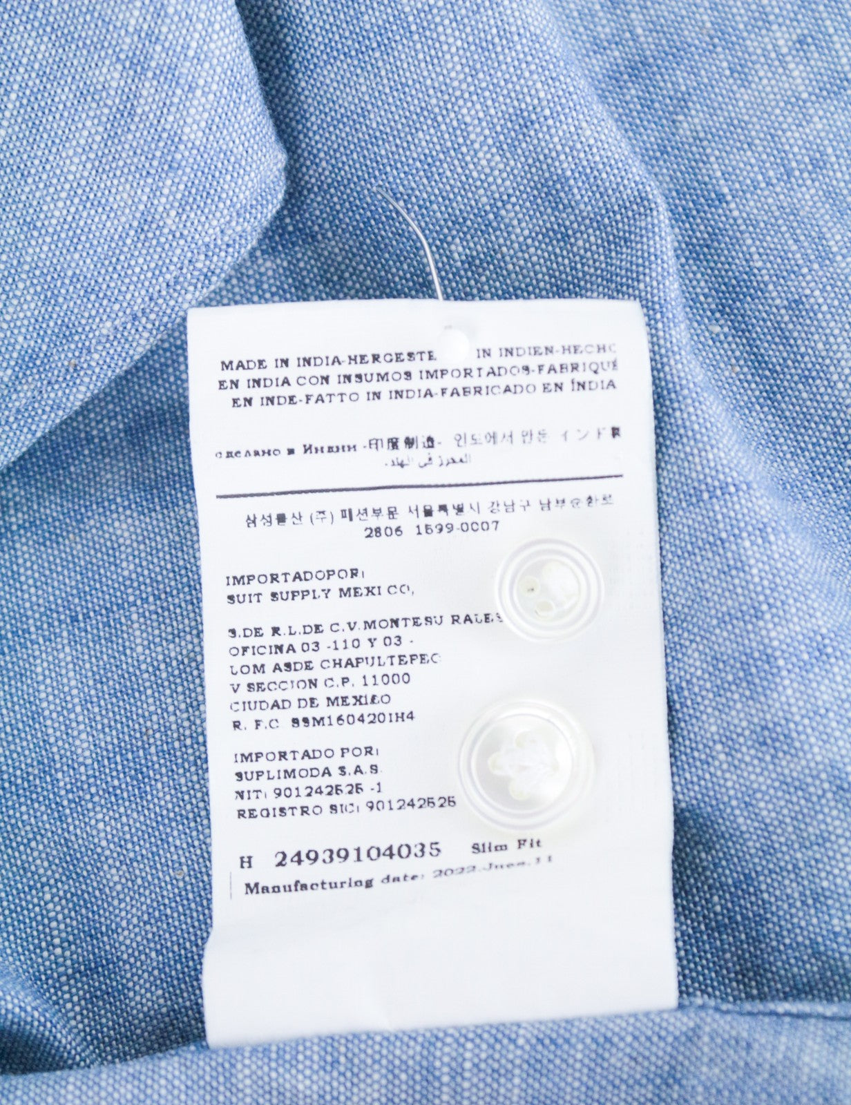 SUITSUPPLY Men's Formal Shirt ~S Slim Fit Blue Pure Cotton Button-Up Long Sleeve