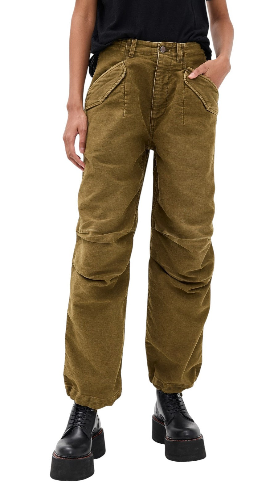 R13 Ankle Military Women Trousers 28 Olive Garment Dyed Moleskin FW25 RRP1199