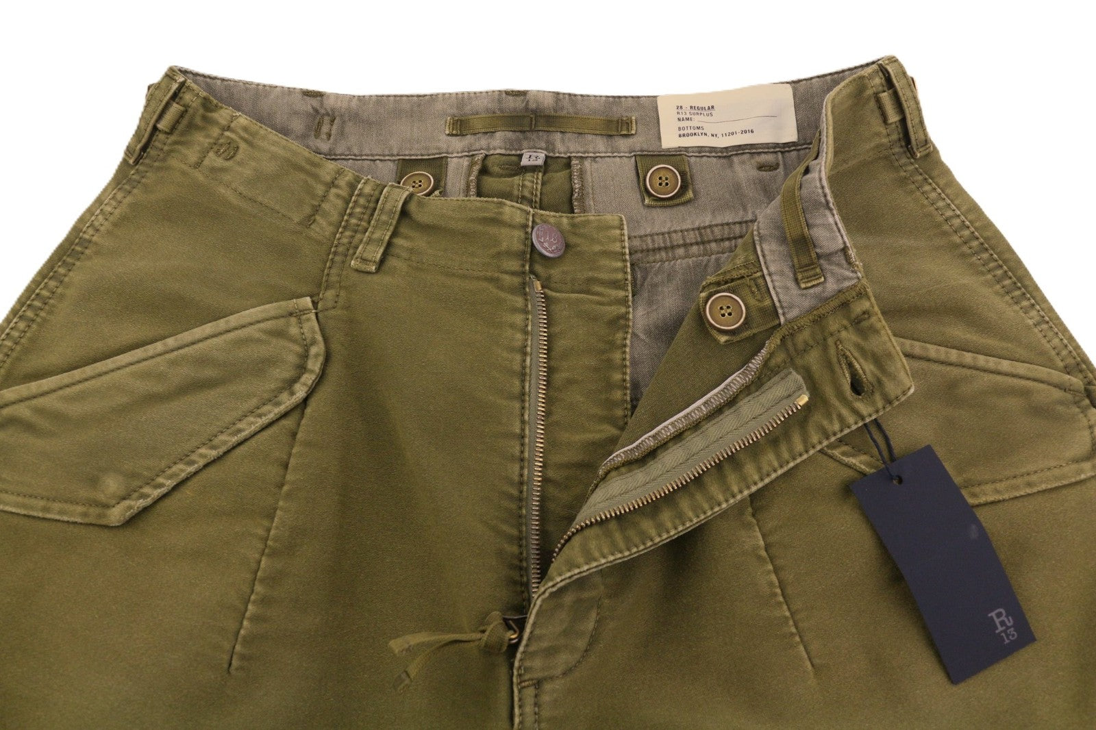 R13 Ankle Military Women Trousers 28 Olive Garment Dyed Moleskin FW25 RRP1199