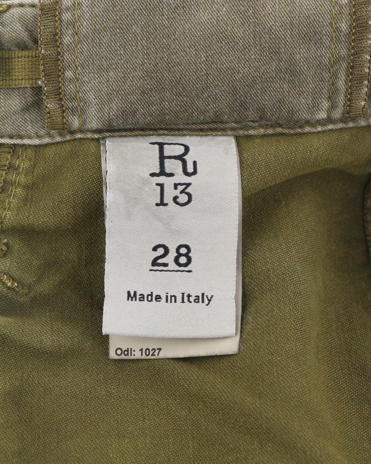 R13 Ankle Military Women Trousers 28 Olive Garment Dyed Moleskin FW25 RRP1199