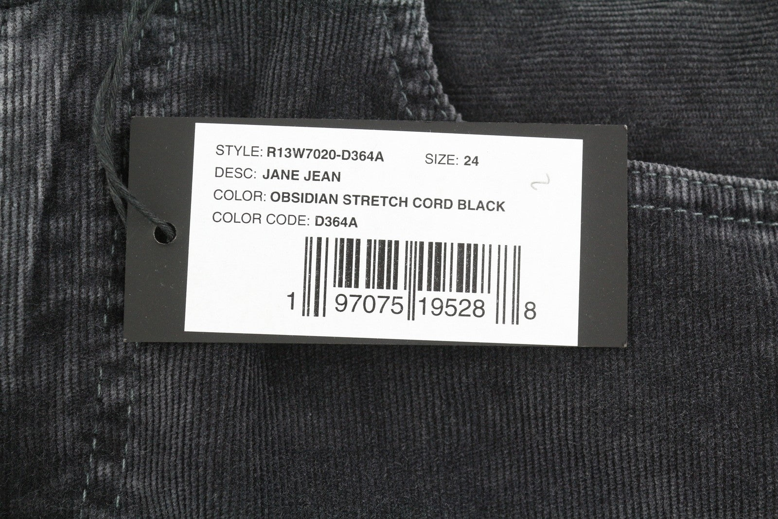 R13 Jane Women Trousers 24 Obsidian Stretch Cord Bootcut Fit Zip FW25 RRP699