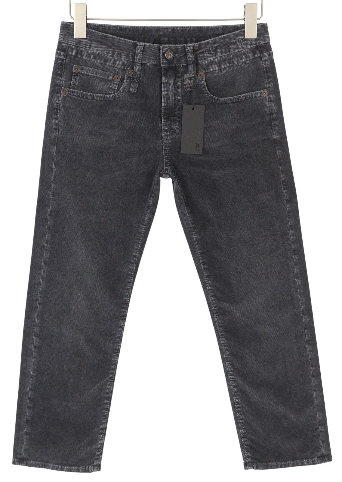 R13 Boy Straight Women Trousers 26 Obsidian Stretch Cord Cropped Faded FW25