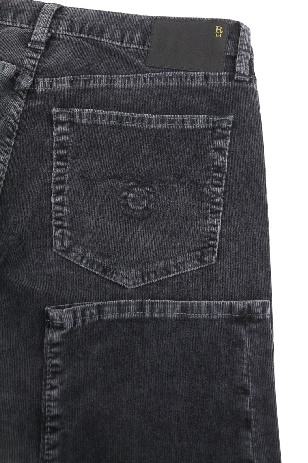 R13 Boy Straight Women Trousers 26 Obsidian Stretch Cord Cropped Faded FW25