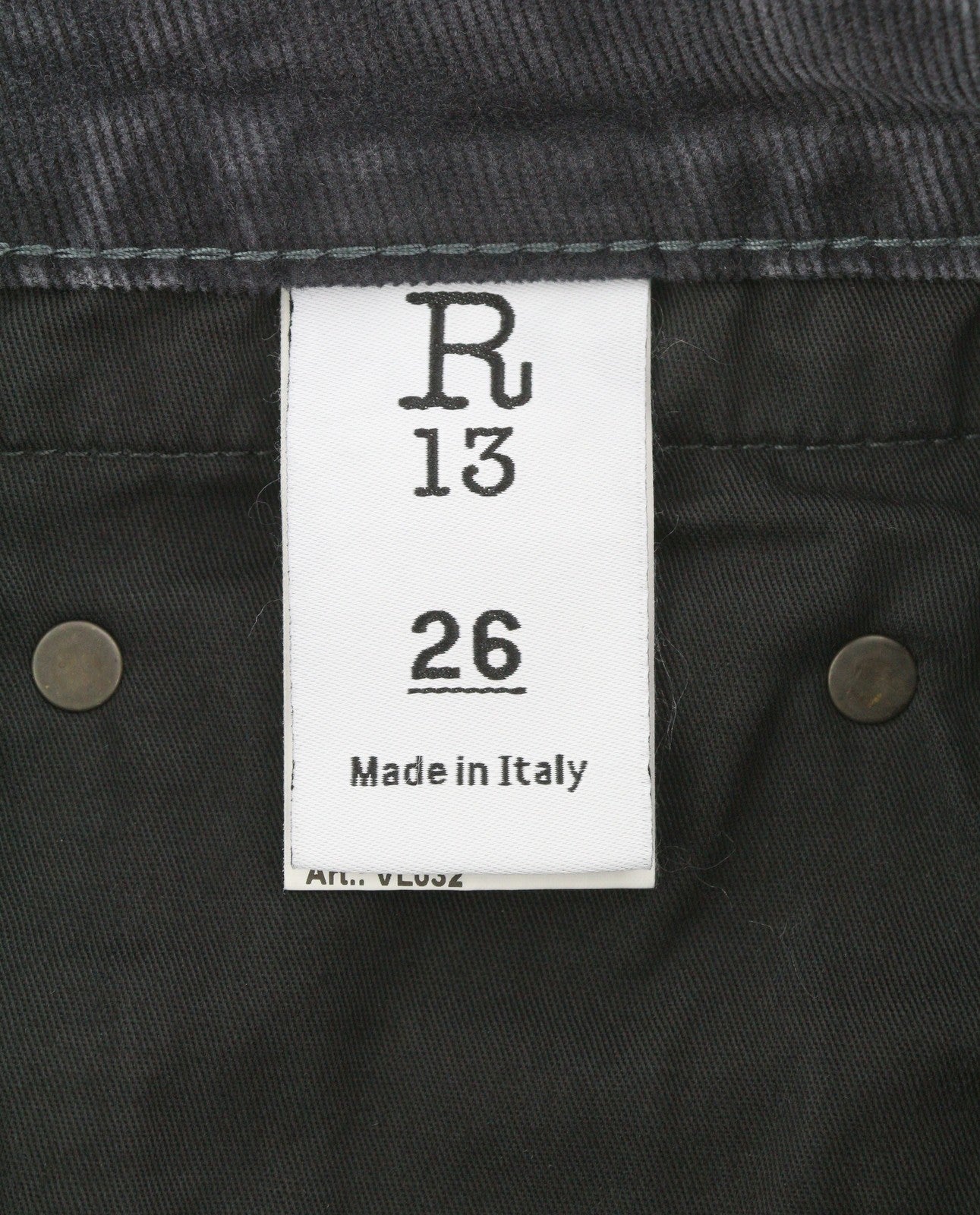 R13 Boy Straight Women Trousers 26 Obsidian Stretch Cord Cropped Faded FW25