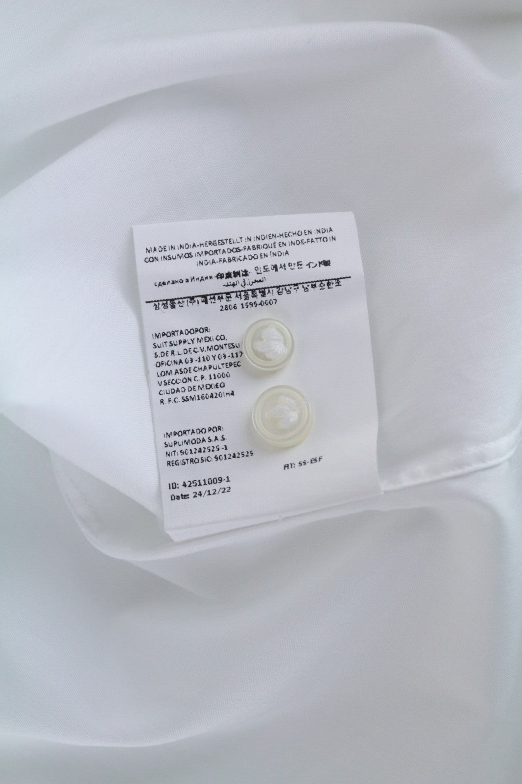 SUITSUPPLY Men's Formal Shirt ~S White Pure Cotton Extra Slim Classic Formal