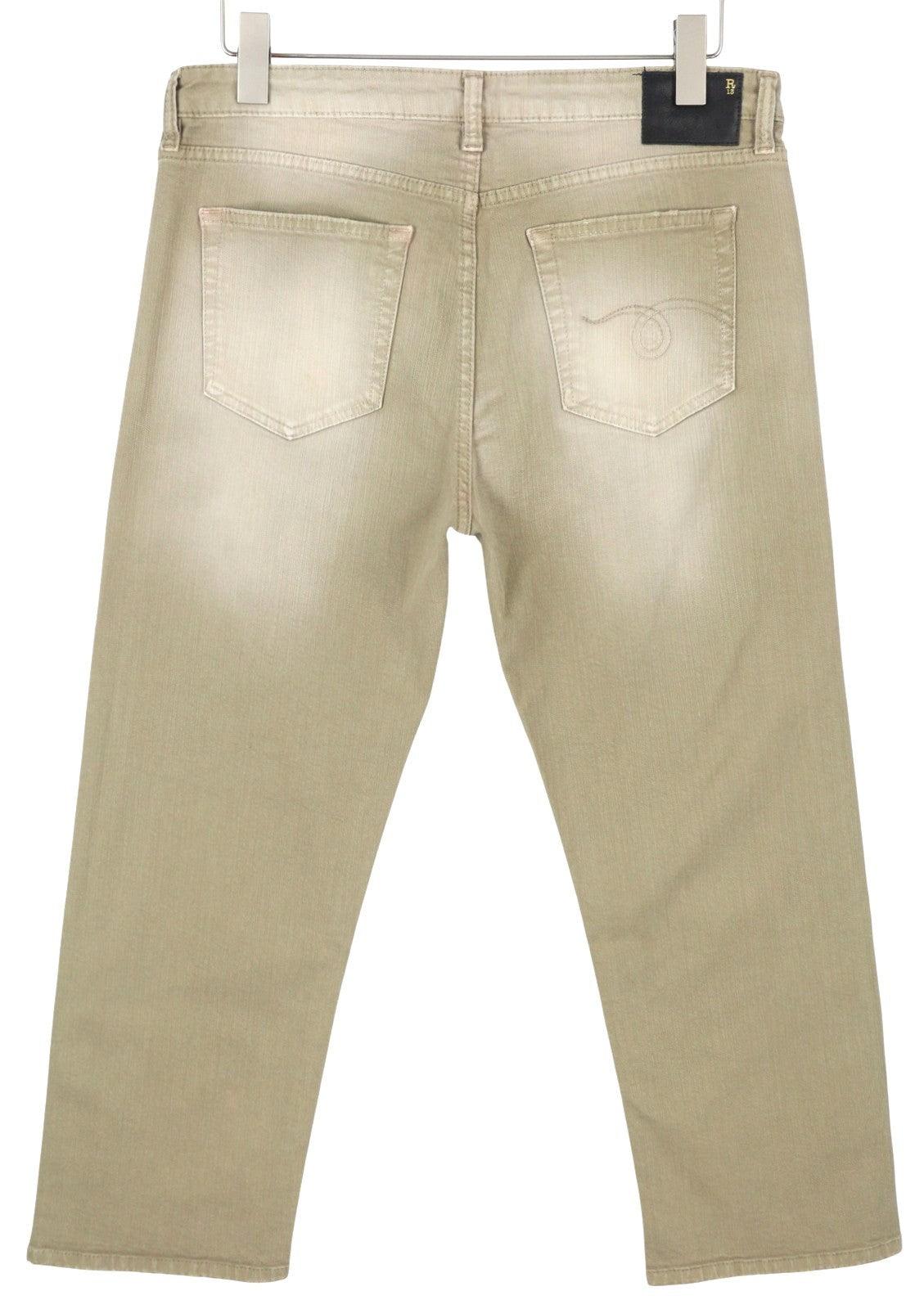 R13 Boy Straight Women Jeans 31 Pebble Stretch Faded Cropped Ankle Length Zip