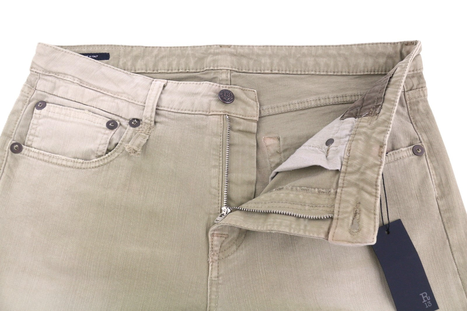 R13 Boy Straight Women Jeans 31 Pebble Stretch Faded Cropped Ankle Length Zip