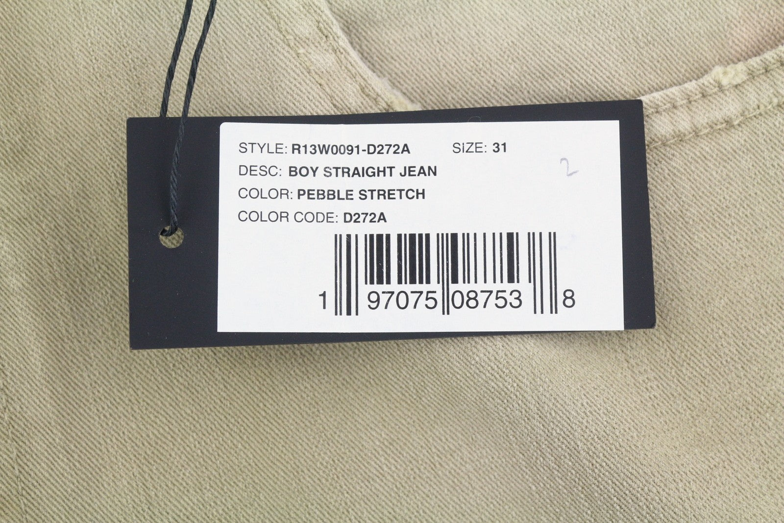 R13 Boy Straight Women Jeans 31 Pebble Stretch Faded Cropped Ankle Length Zip