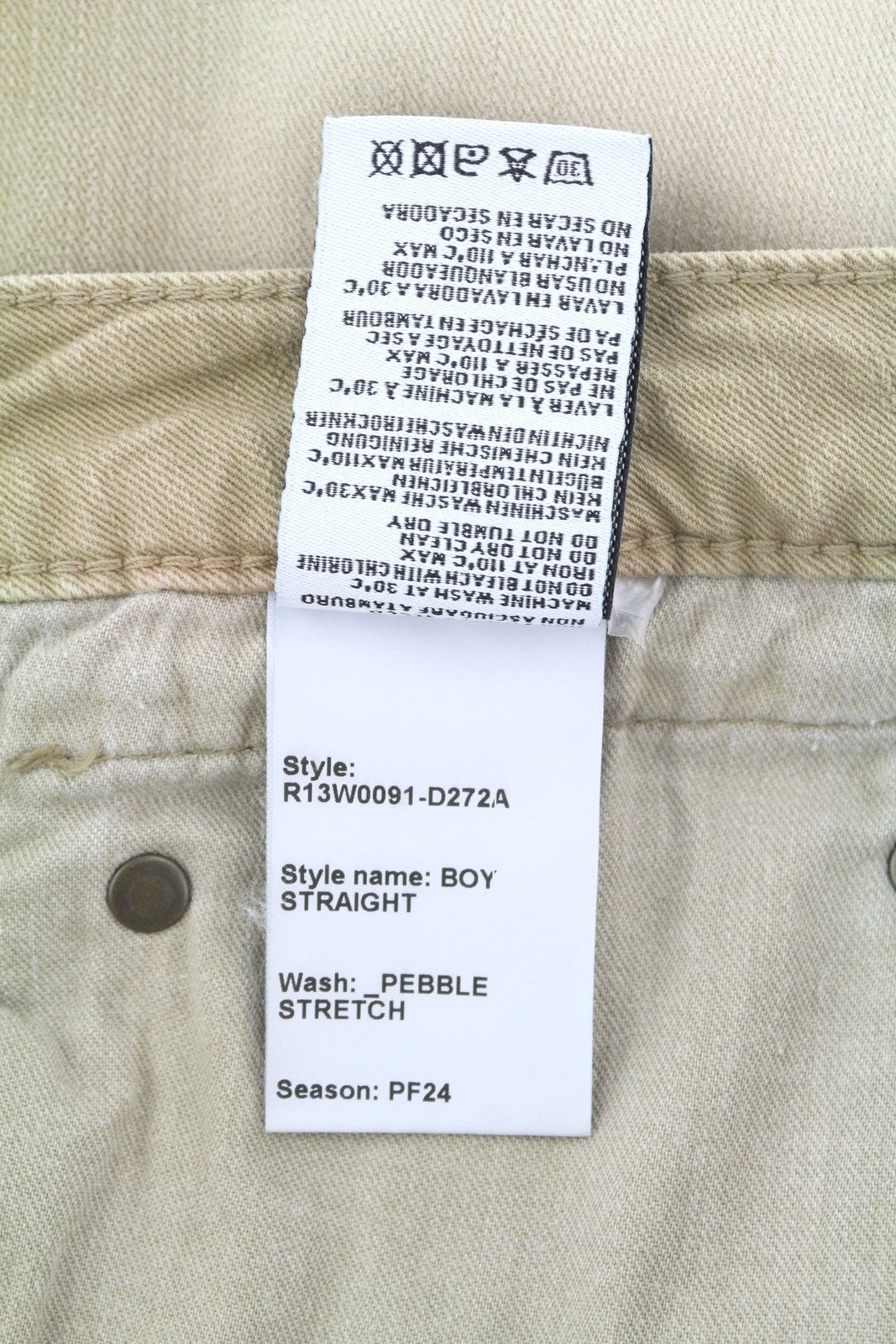 R13 Boy Straight Women Jeans 31 Pebble Stretch Faded Cropped Ankle Length Zip