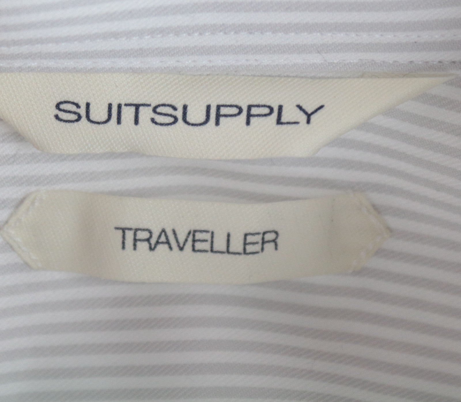 SUITSUPPLY Men's Formal Shirt 39/15.5 Traveller Grey Striped Slim Fit Melange